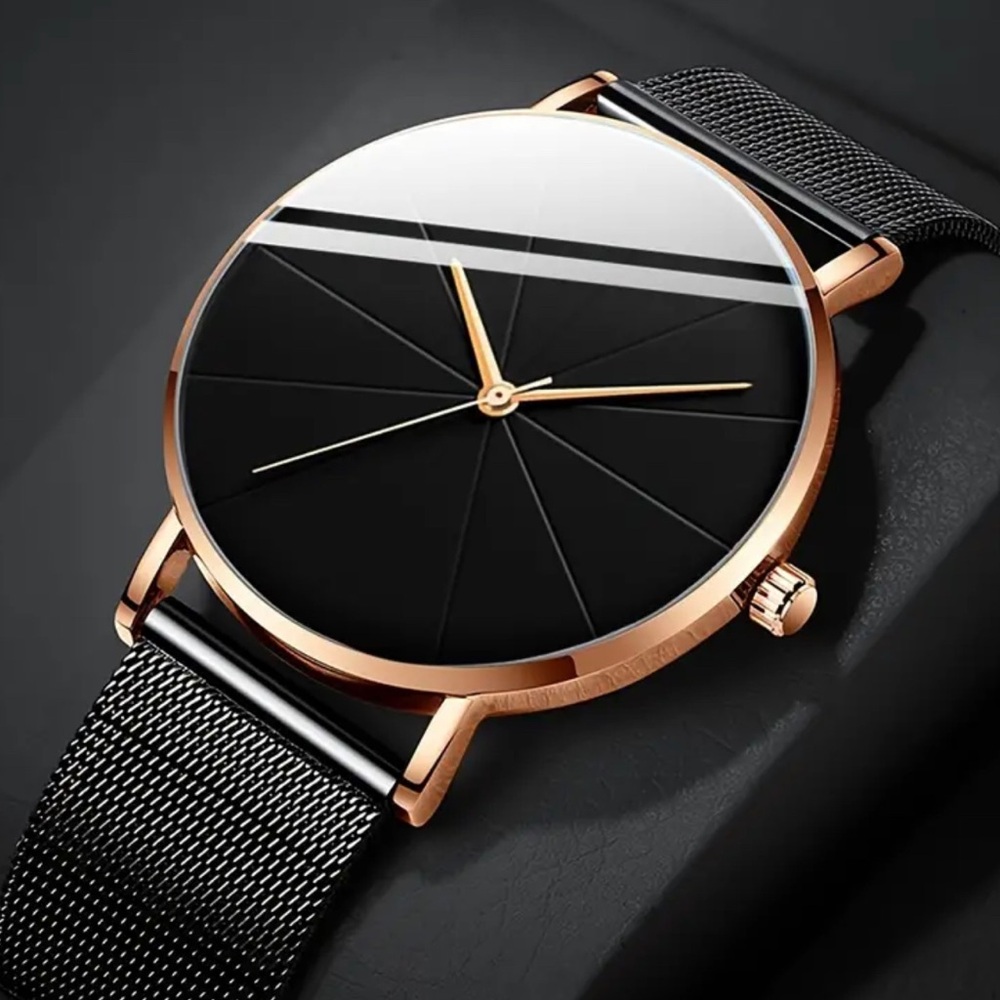🆕 designer style watch‎ in black & gold, mesh band